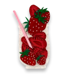 Strawberry drink 🍓 - brooch - Set of 2