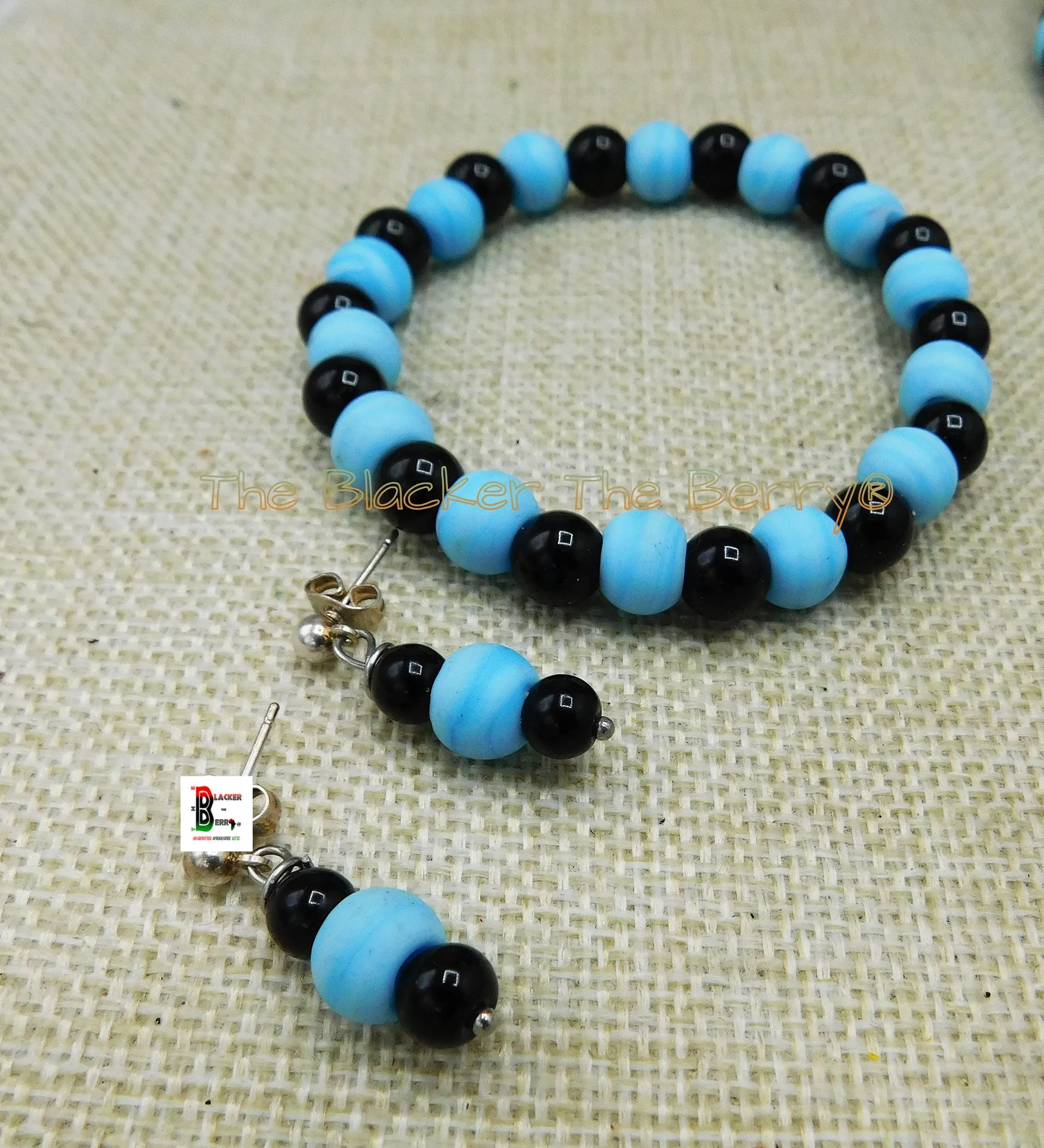 Summer Jewelry Women Blue Glass Pendant Beaded Women Jewelry Set Handmade