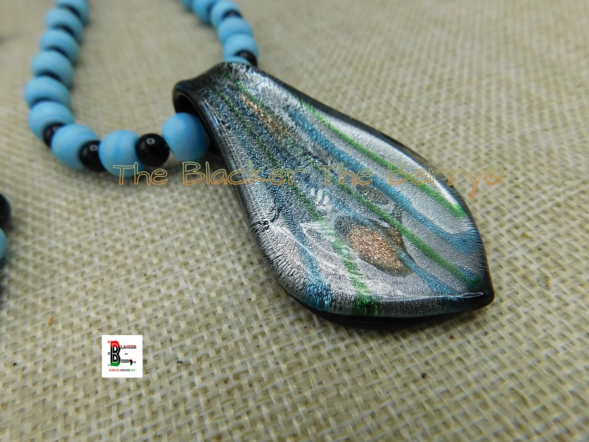 Summer Jewelry Women Blue Glass Pendant Beaded Women Jewelry Set Handmade