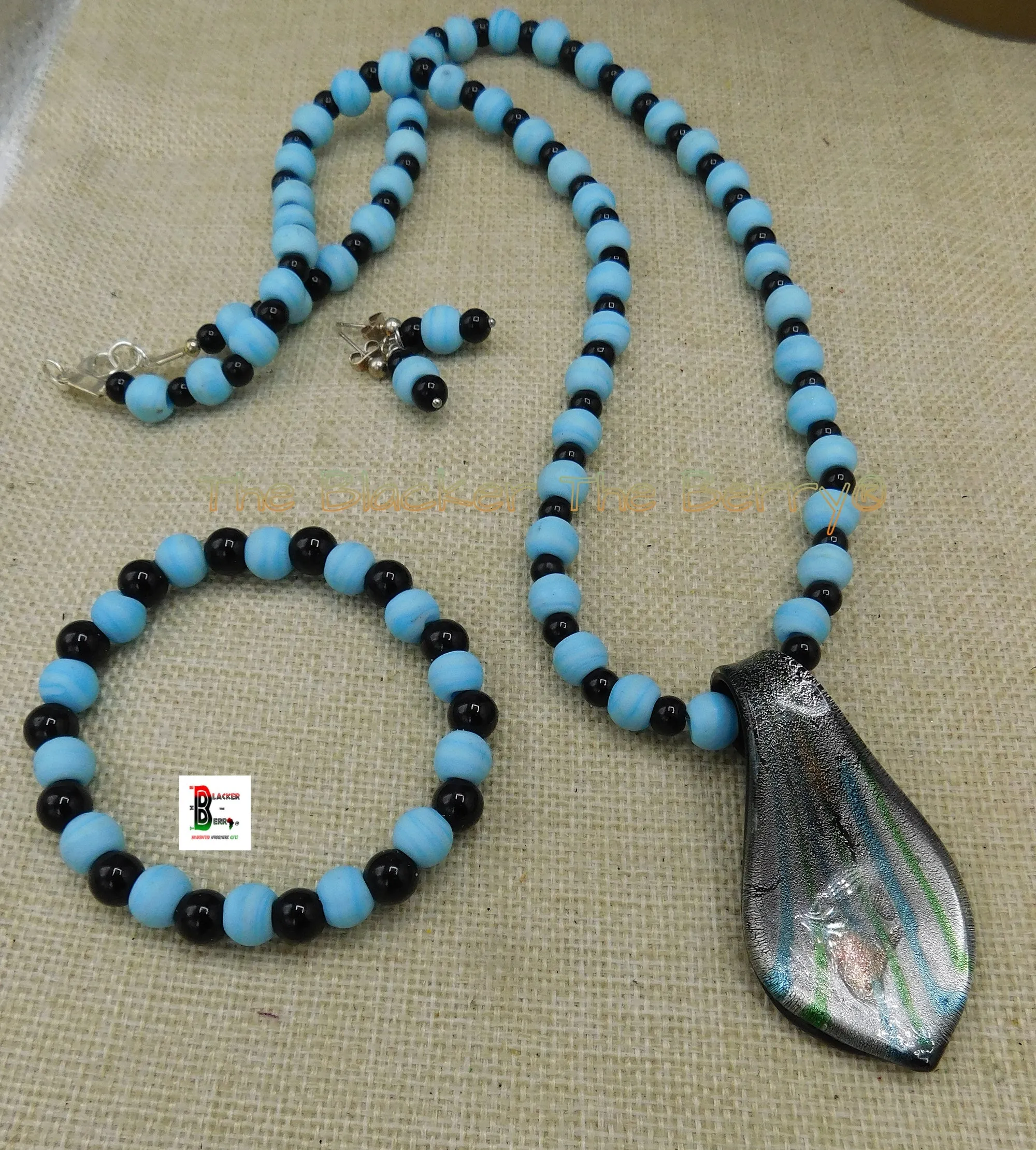 Summer Jewelry Women Blue Glass Pendant Beaded Women Jewelry Set Handmade