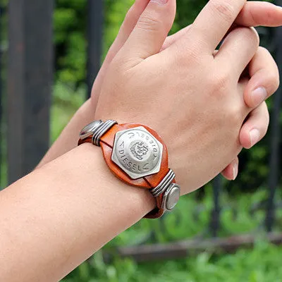 Summer style Men Jewelry Rock Punk Style Cool "Brave" Men Woman Genuine Leather Bracelet Hotsale Kull Bracelets