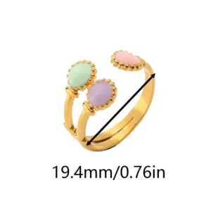 Sweet Pastel Colours Round Heart Shape 304 Stainless Steel 18K Gold Plated Plating Open Rings