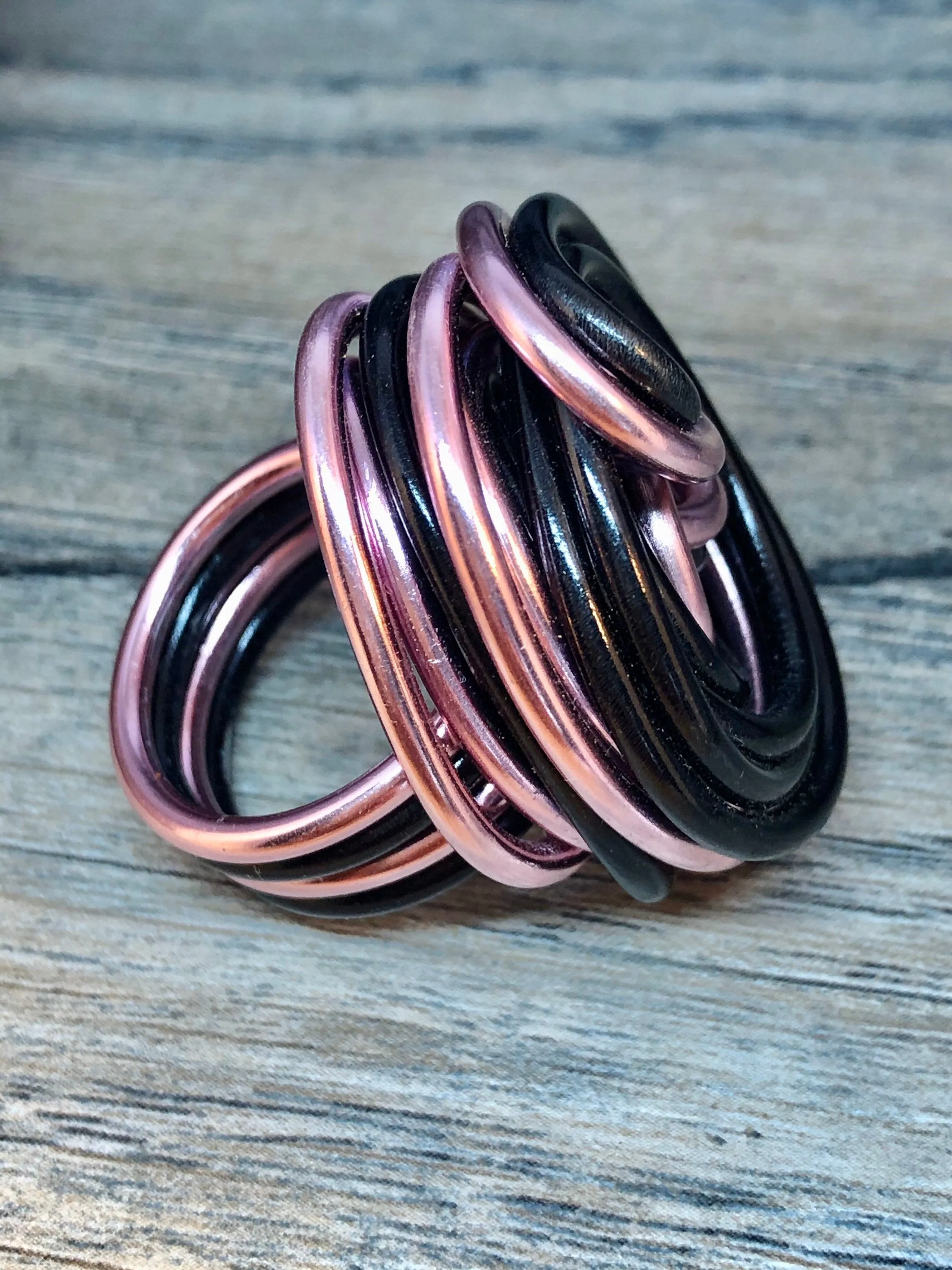 Swirl Ring in Pink and Black, Aluminum Wire Statement Ring