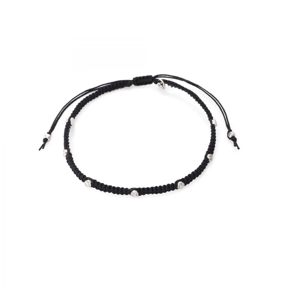 TAI Braided Silk Cord Bracelet w Mini CZ Disc