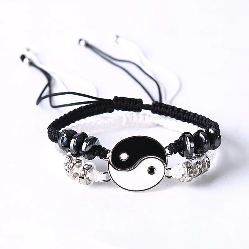 Tai Chi Yin Yang Couples Bracelets, Adjustable Braided Chain Lover Bracelets