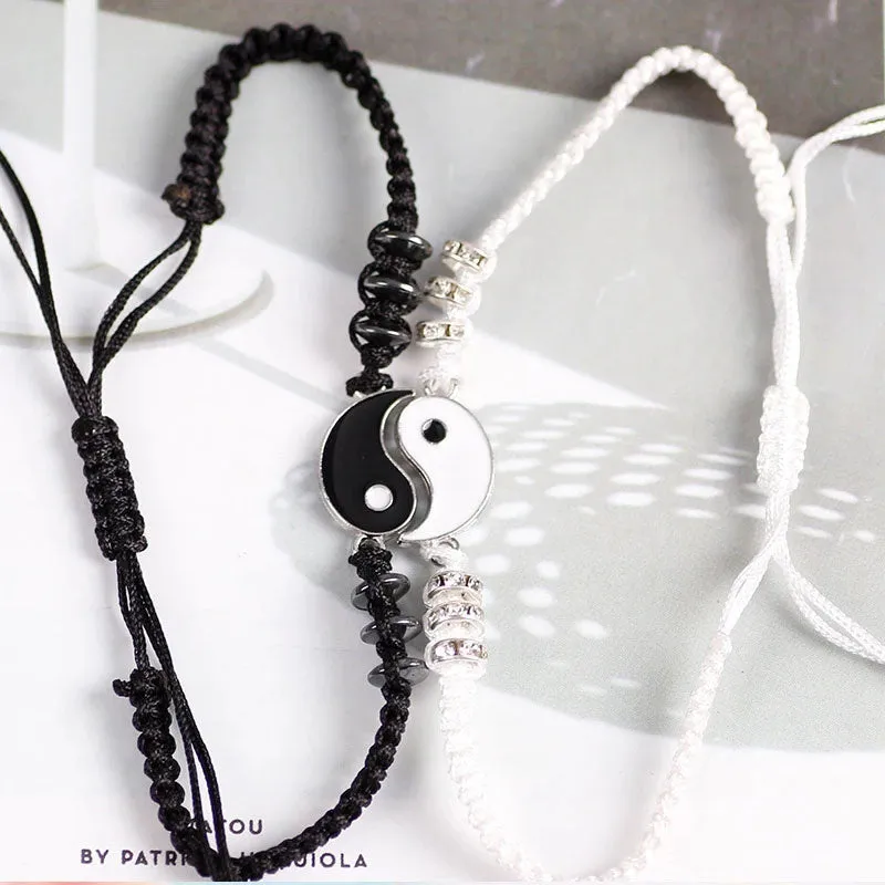 Tai Chi Yin Yang Couples Bracelets, Adjustable Braided Chain Lover Bracelets