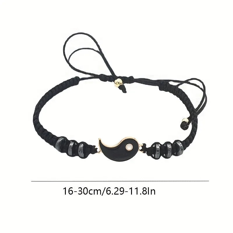 Tai Chi Yin Yang Couples Bracelets, Adjustable Braided Chain Lover Bracelets