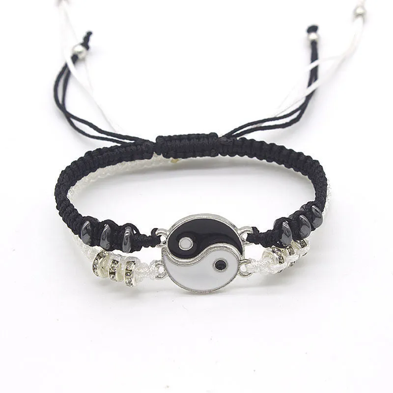 Tai Chi Yin Yang Couples Bracelets, Adjustable Braided Chain Lover Bracelets