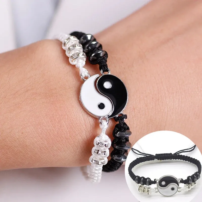 Tai Chi Yin Yang Couples Bracelets, Adjustable Braided Chain Lover Bracelets