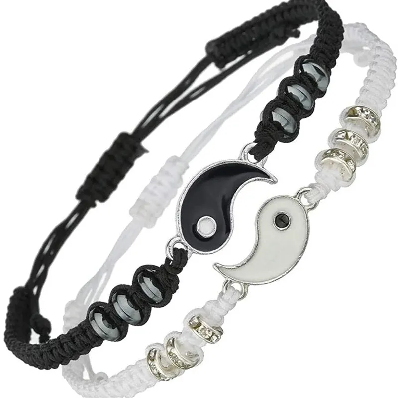Tai Chi Yin Yang Couples Bracelets, Adjustable Braided Chain Lover Bracelets
