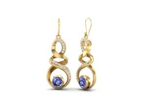 Tanzanite 5mm Round 9k Yellow Gold Infinity Dangle Women Earrings