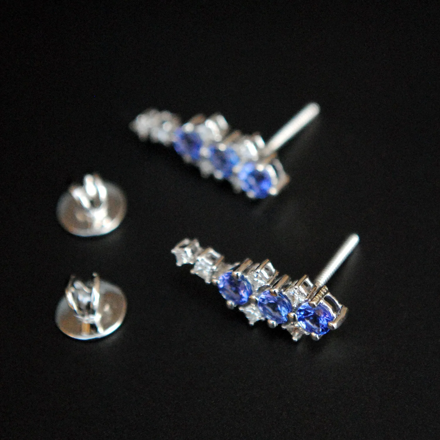 Tanzanite & Diamond Ear Climber Studs