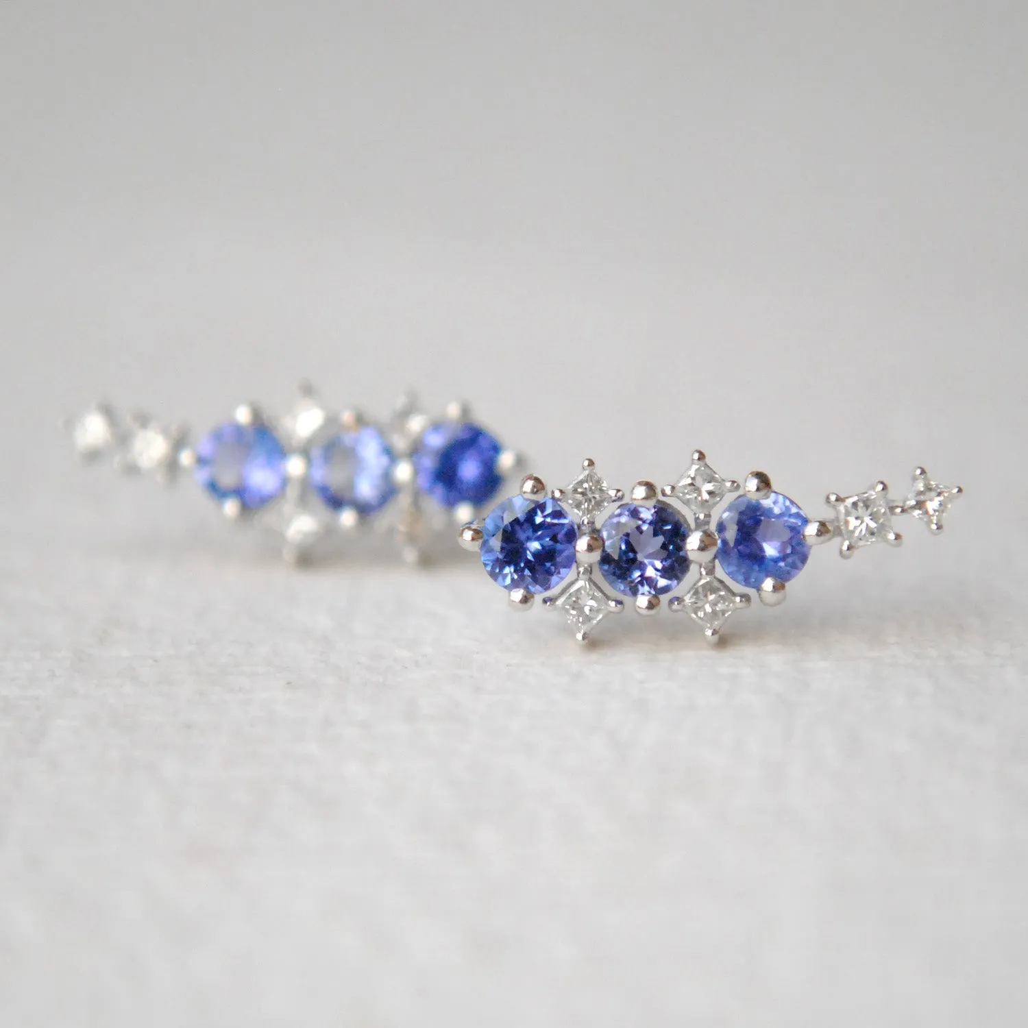 Tanzanite & Diamond Ear Climber Studs