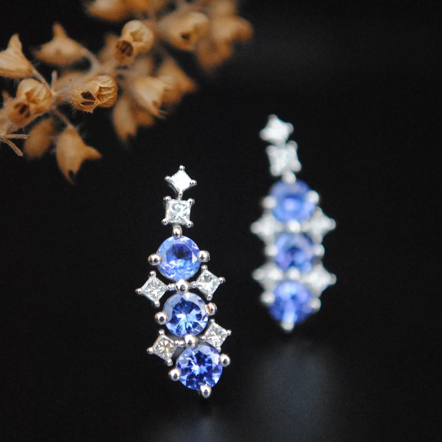 Tanzanite & Diamond Ear Climber Studs