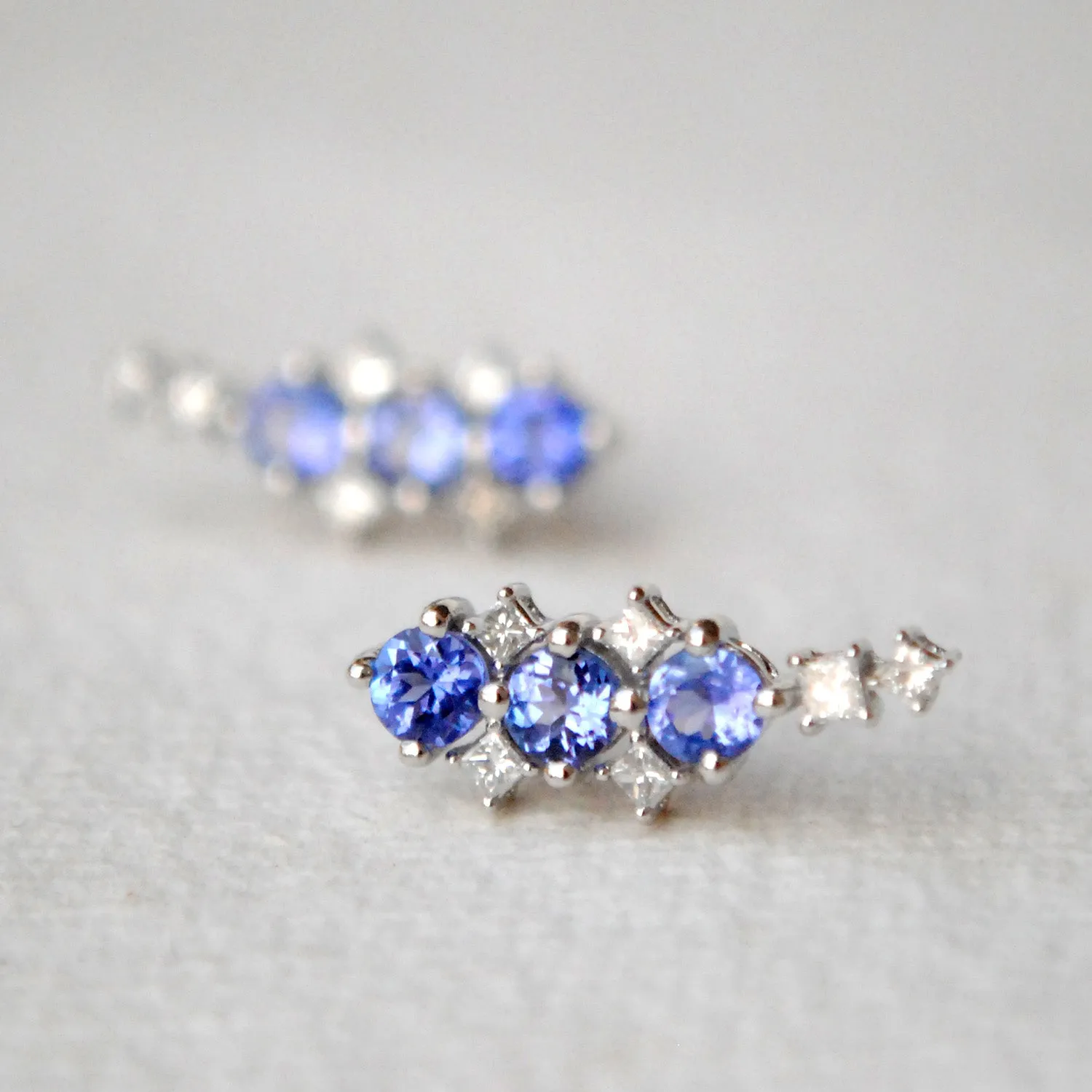 Tanzanite & Diamond Ear Climber Studs