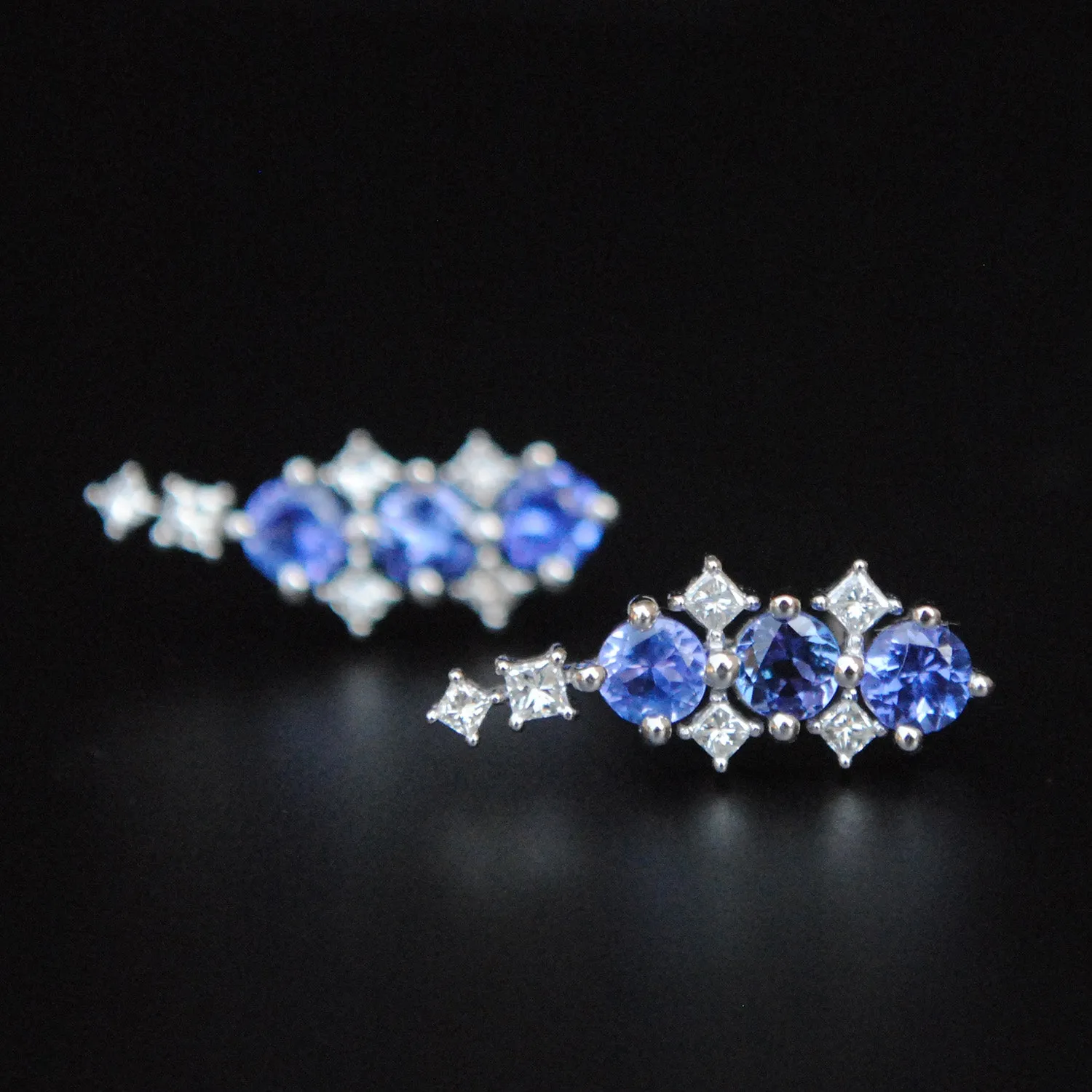 Tanzanite & Diamond Ear Climber Studs