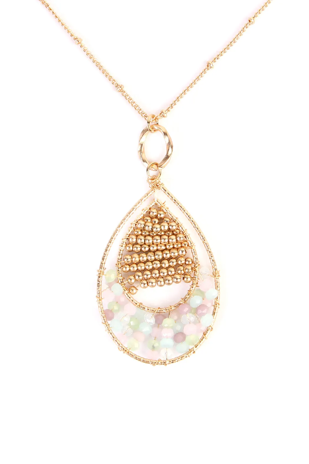 TEARDROP BEADED PENDANT LONG LINE NECKLACE