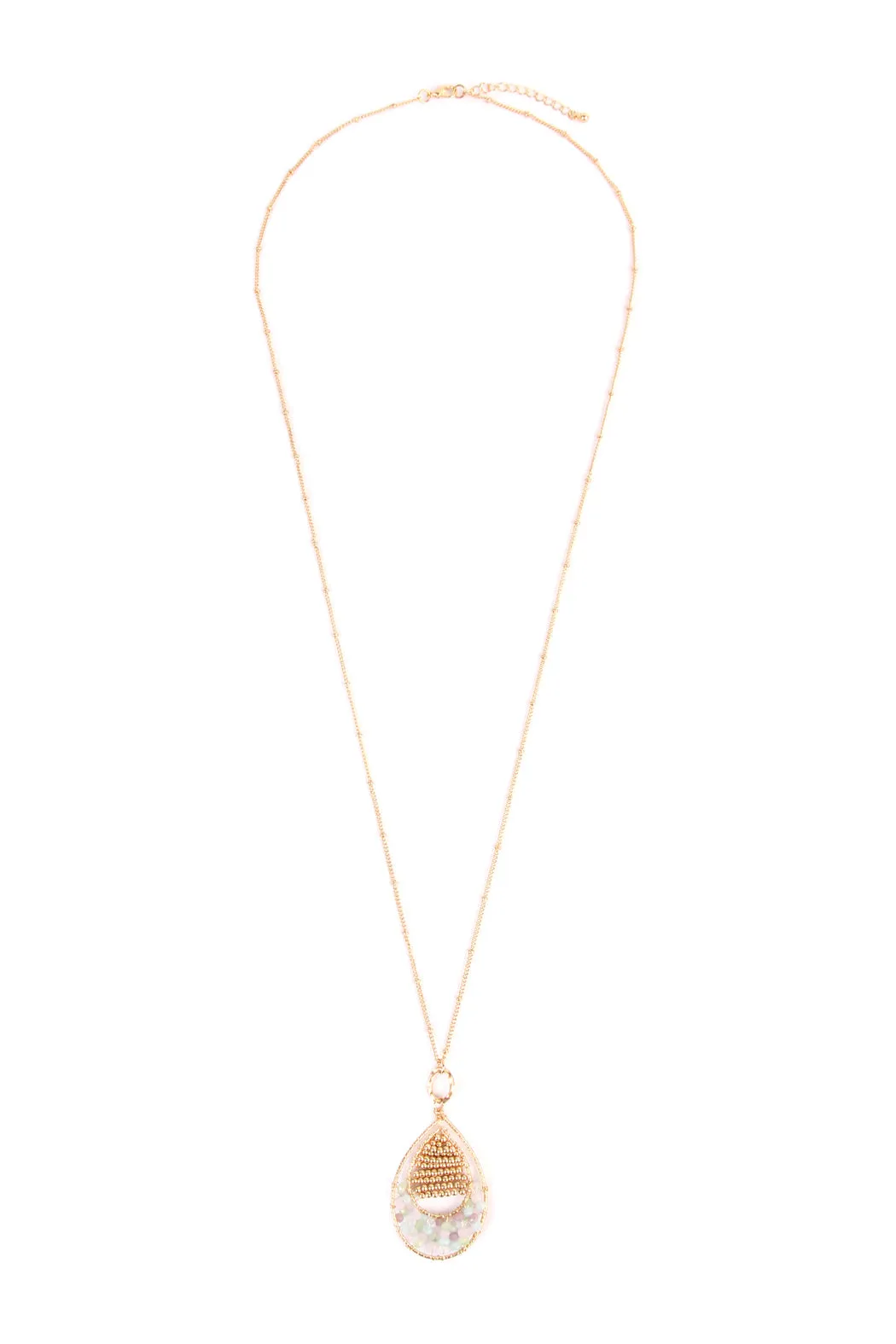TEARDROP BEADED PENDANT LONG LINE NECKLACE
