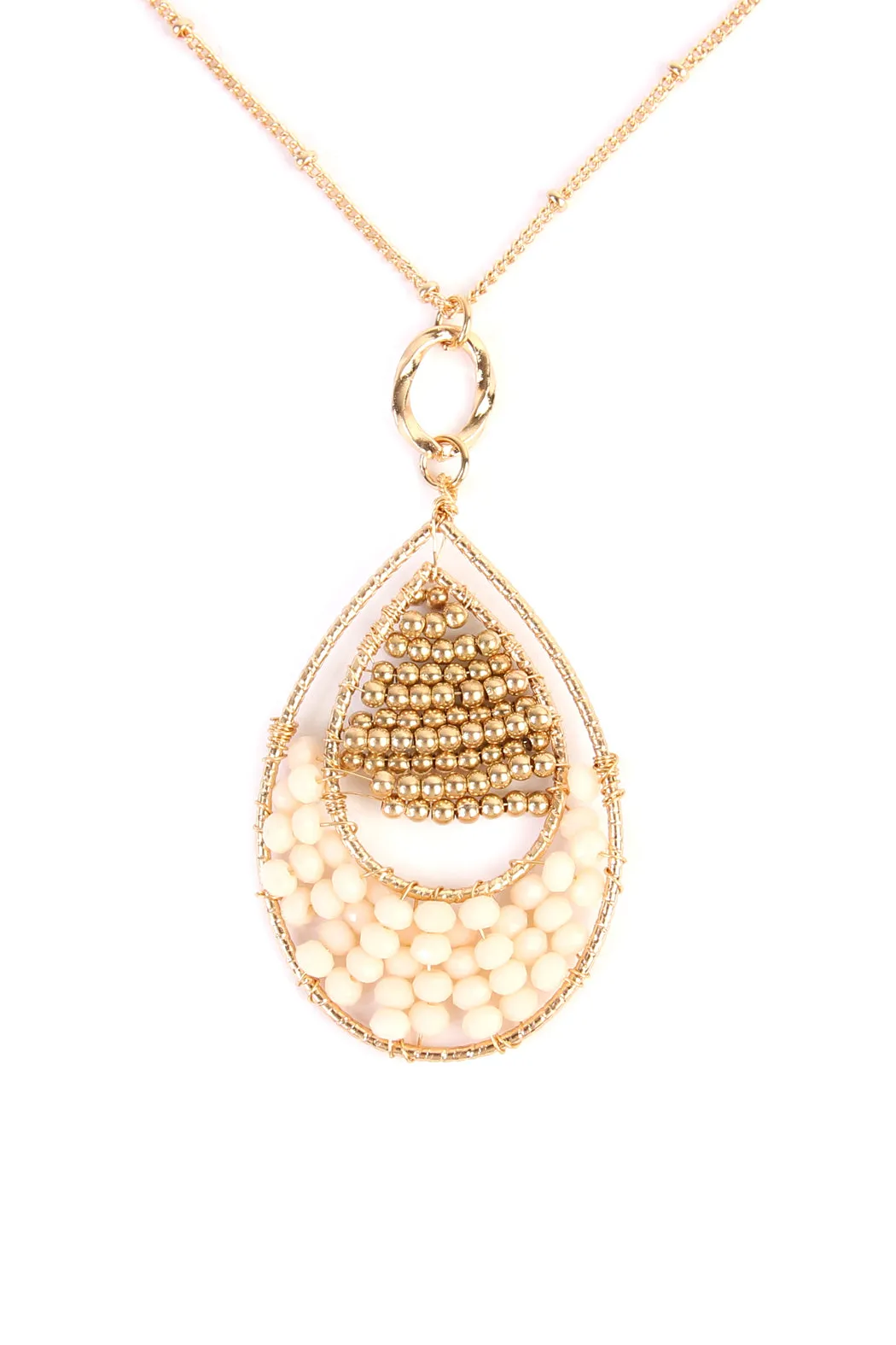 TEARDROP BEADED PENDANT LONG LINE NECKLACE