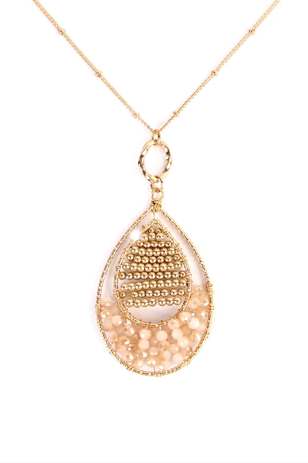 TEARDROP BEADED PENDANT LONG LINE NECKLACE