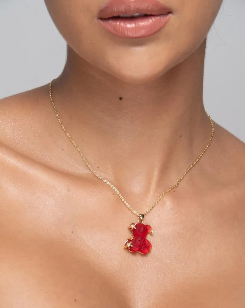 TEDDY BEAR RED NECKLACE