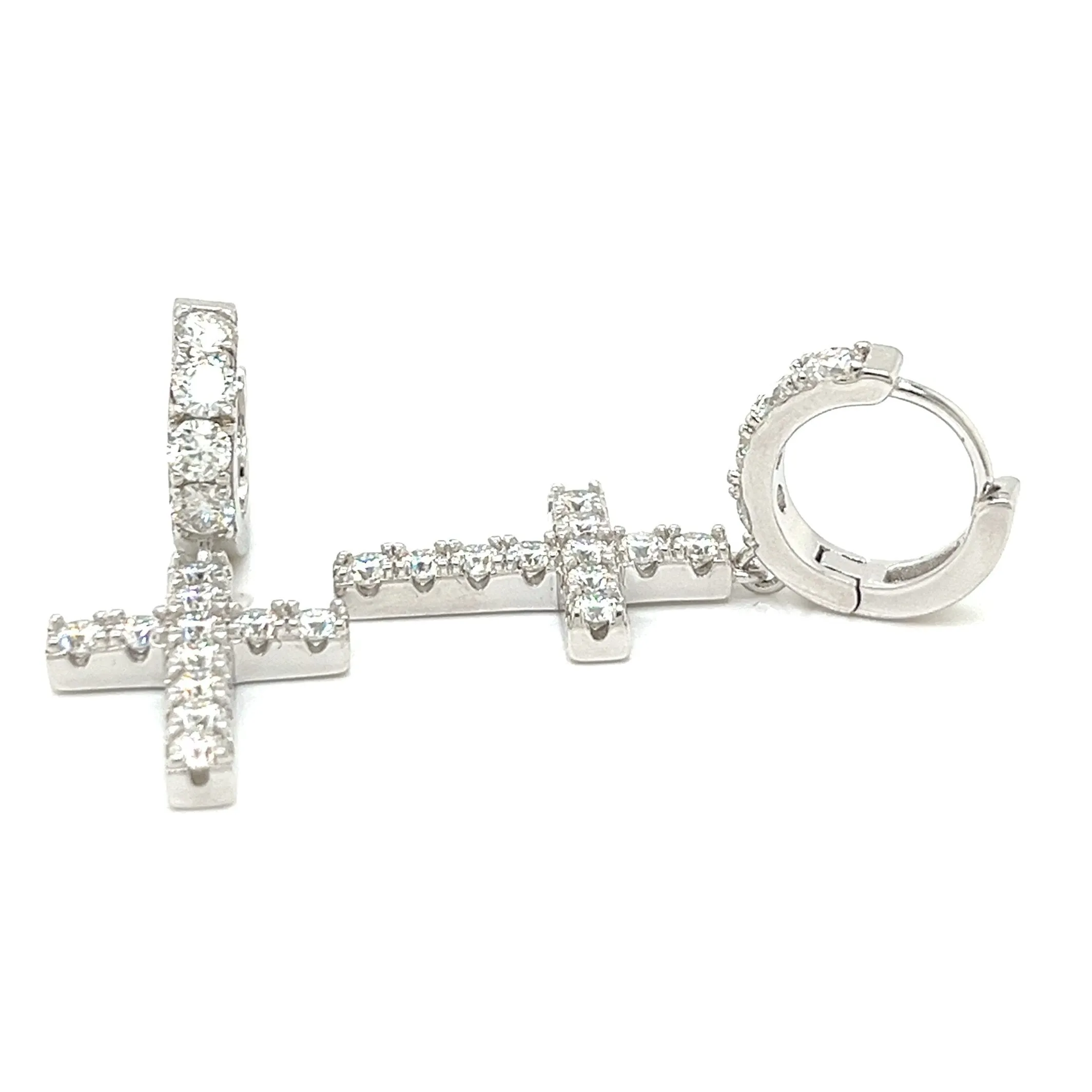 Tennis Dazzling Divine Cross Drop Huggie Hoop Earrings - C203129