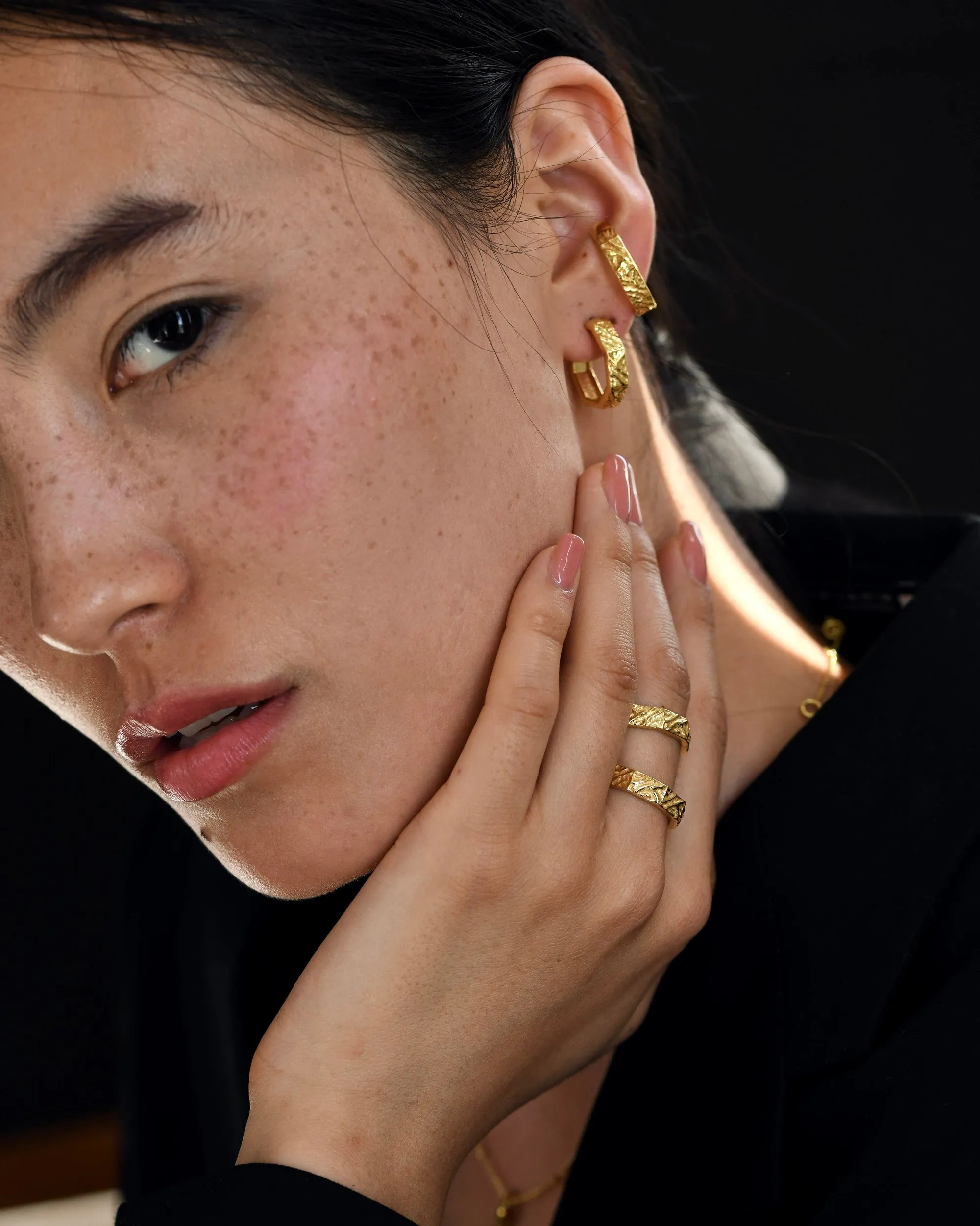 Textured Hexagon Hoop Earrings