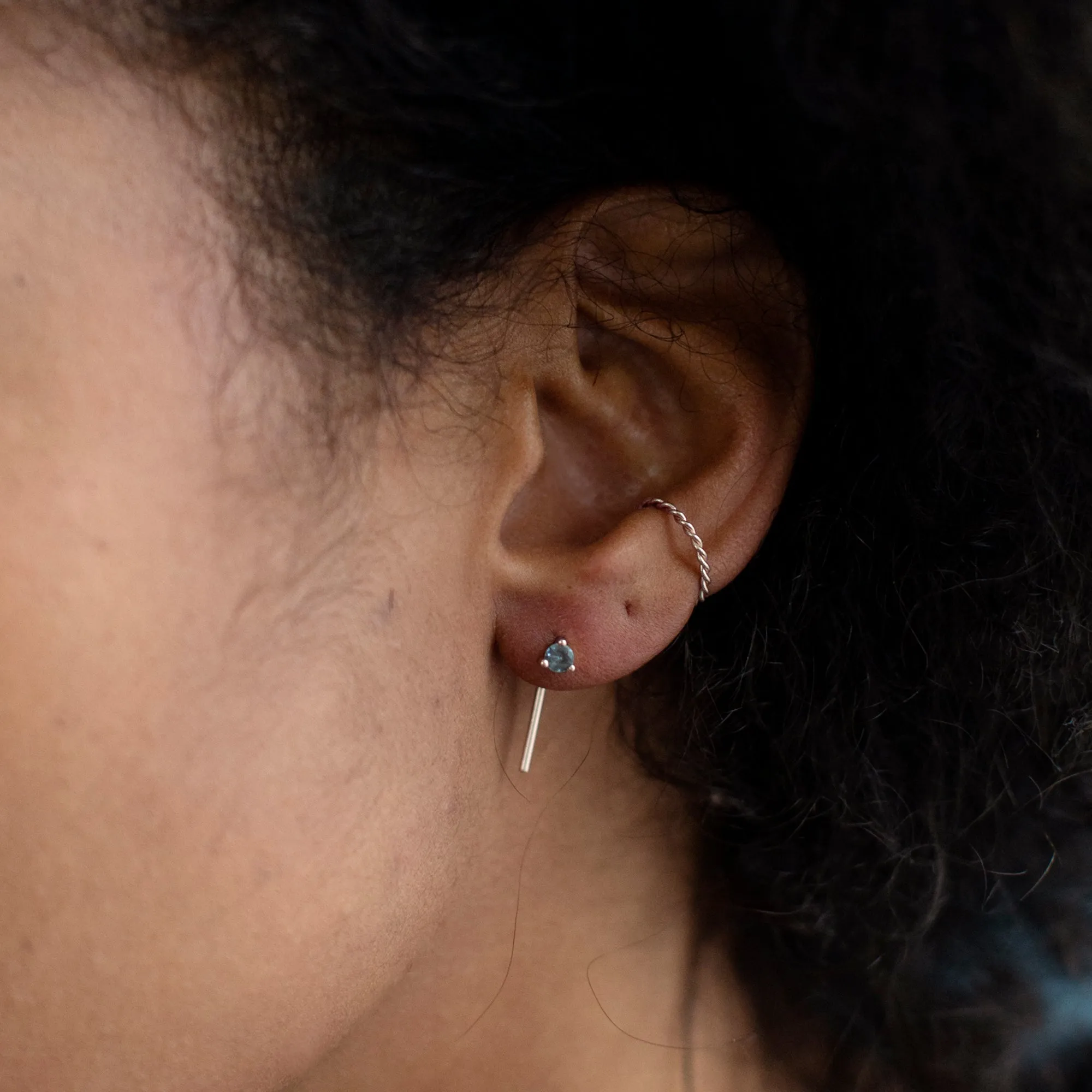 The Blue Montana Sapphire Staple Thread Earrings | 14K Rose Gold