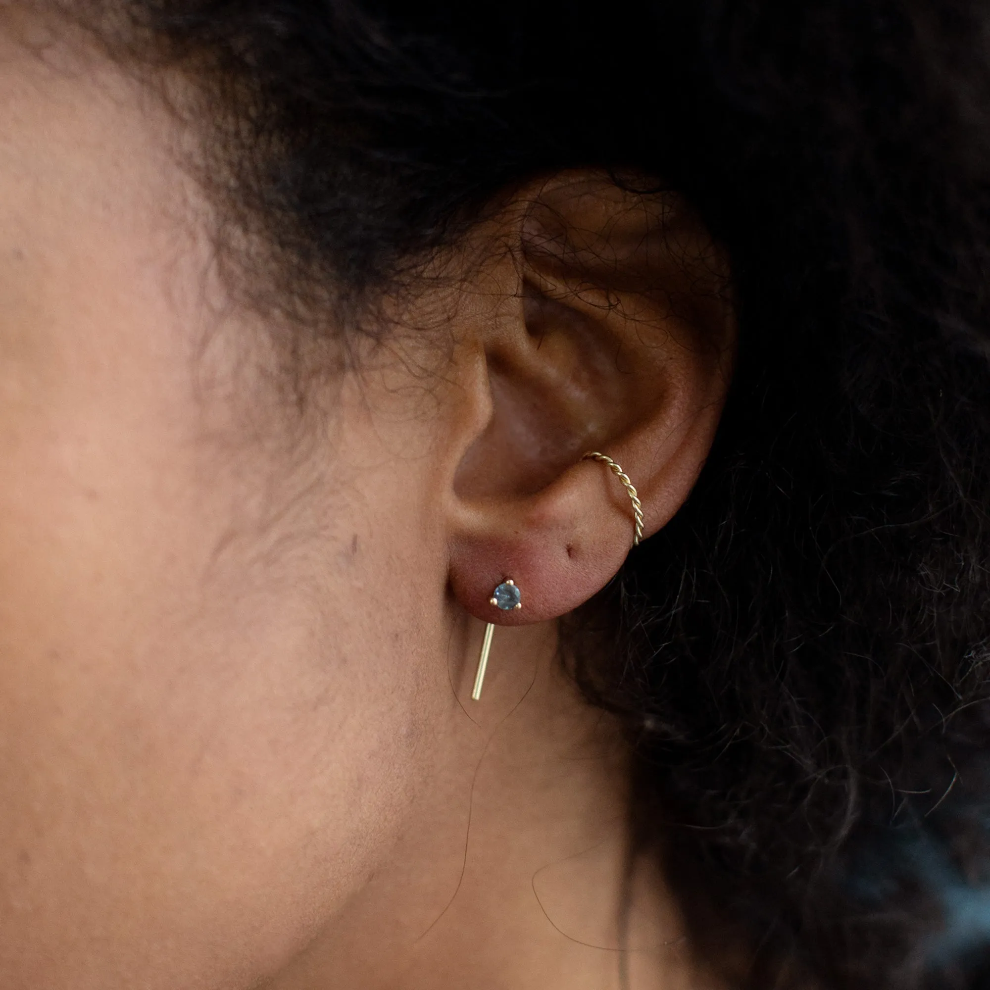 The Blue Montana Sapphire Staple Thread Earrings | 14K Yellow Gold