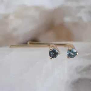 The Blue Montana Sapphire Staple Thread Earrings | 14K Yellow Gold