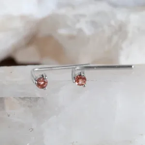 The Sunstone Staple Thread Earrings | 14K White Gold