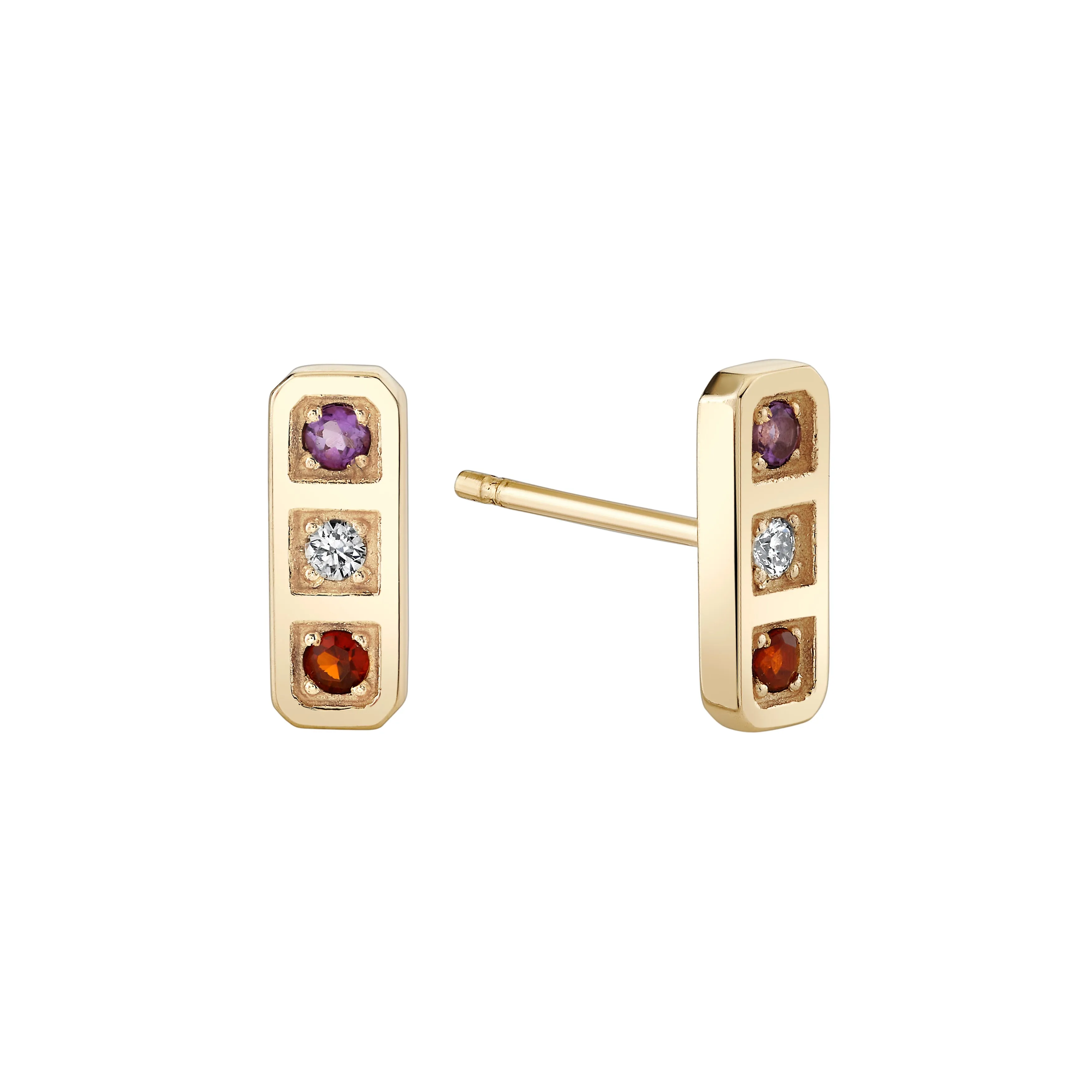 Three Birthstone Tablet Studs