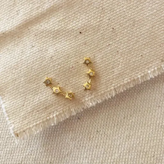 Three Stars Ear Climber Style Earrings