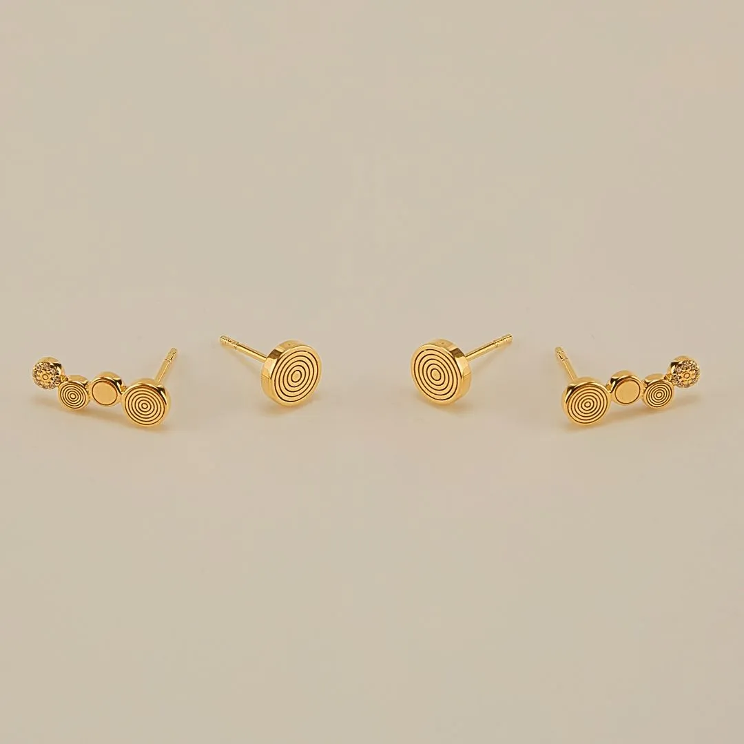 Tiered Etched Round Stud Earring