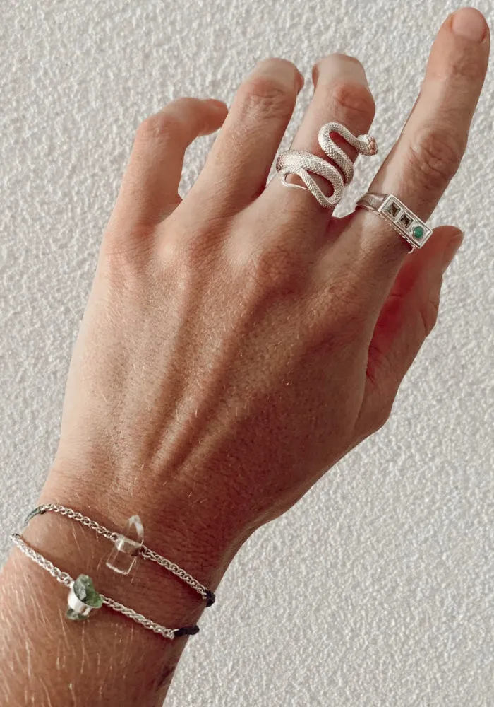 Tiger Frame Silver Chain & Cord - Olive With Peridot