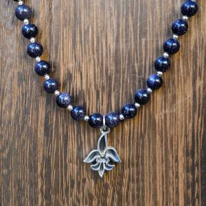Tim & Mabel Fleur de Lis Blue Goldstone Necklace