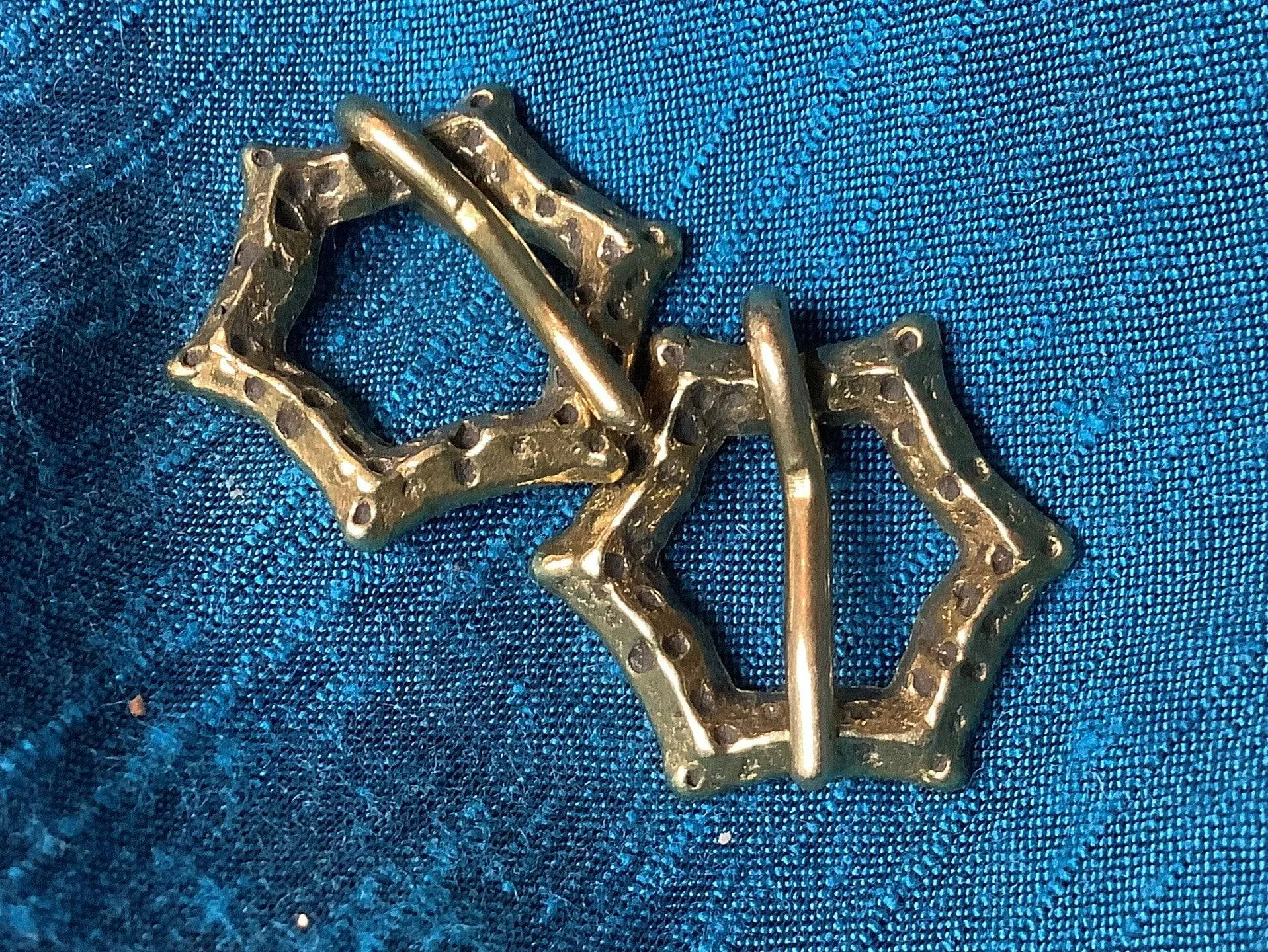 Tiny Brass Sexfoil Medieval Brooch (set of two)