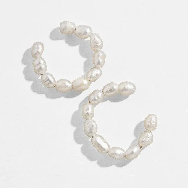 Trendy Luxury Pearl Clip on Earrings Epic Earcuffs For Women Elegant Gold Color C Shaped Stackable Ear Cuff Wedding Jewlery
