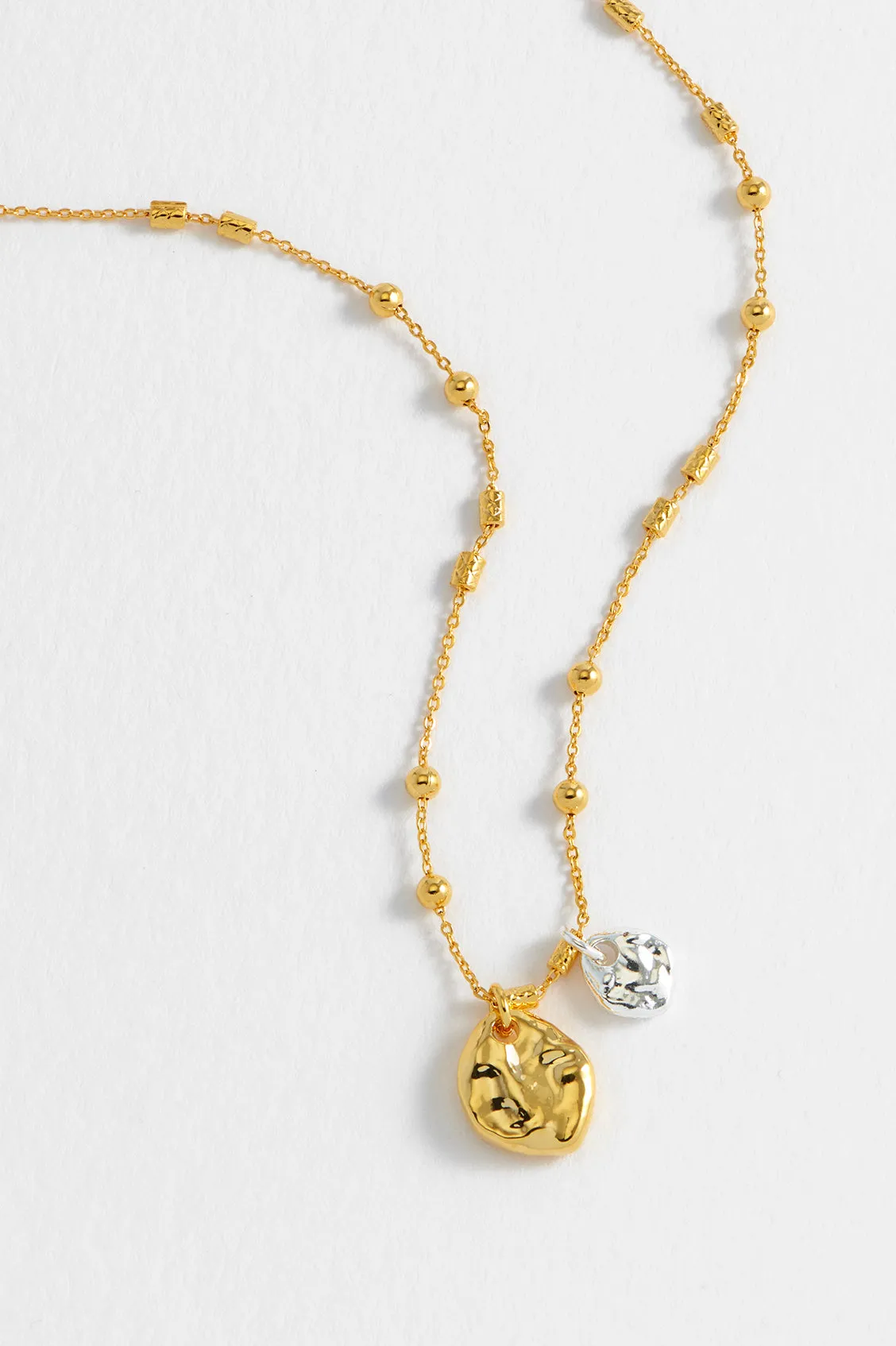 Triple Beaded Chain And Molton Pebbles Necklace