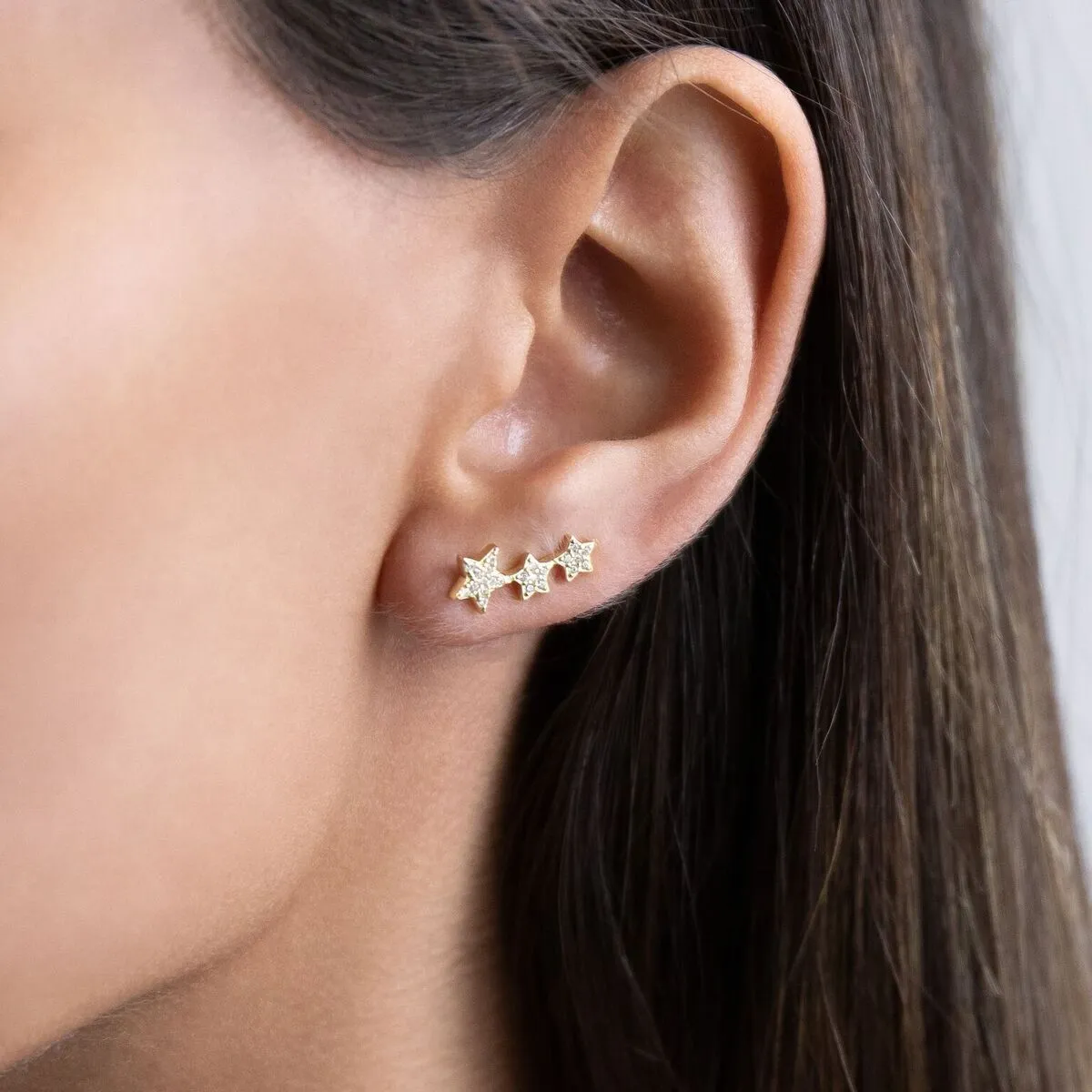 Triple Pavé Star Ear Climber