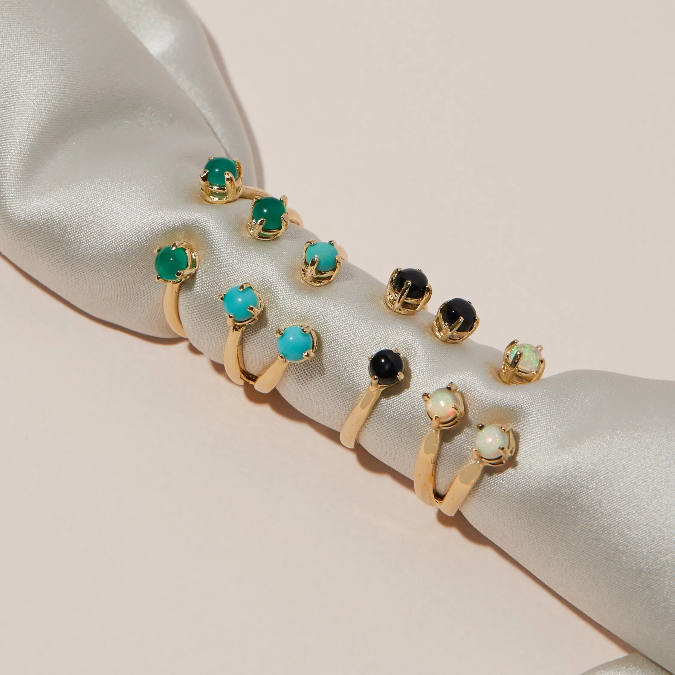 Triple Twisted Claw Ring with Stone in Green Onyx