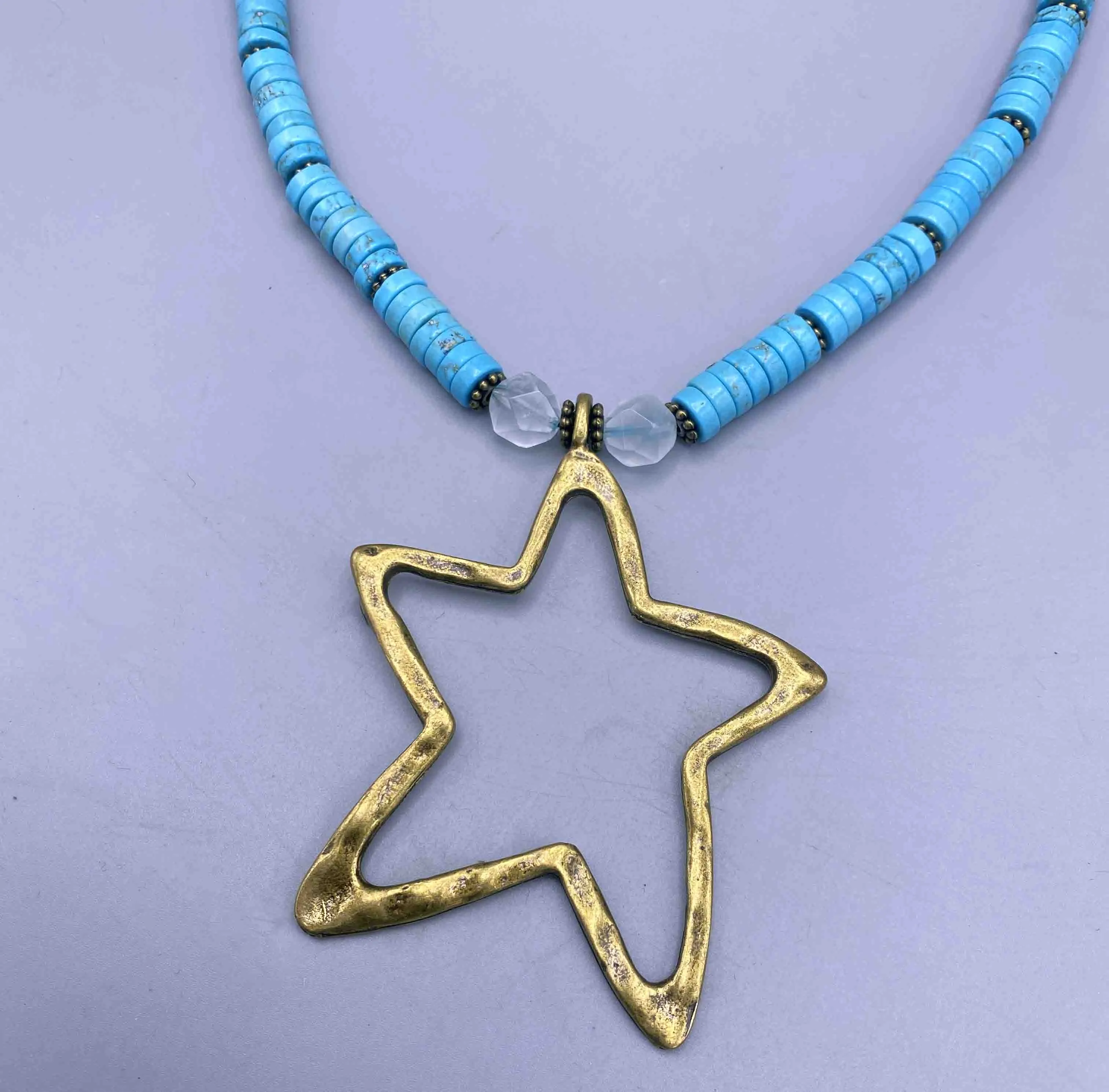 Turquoise and Blue Topaz Brass Star pendant Necklace