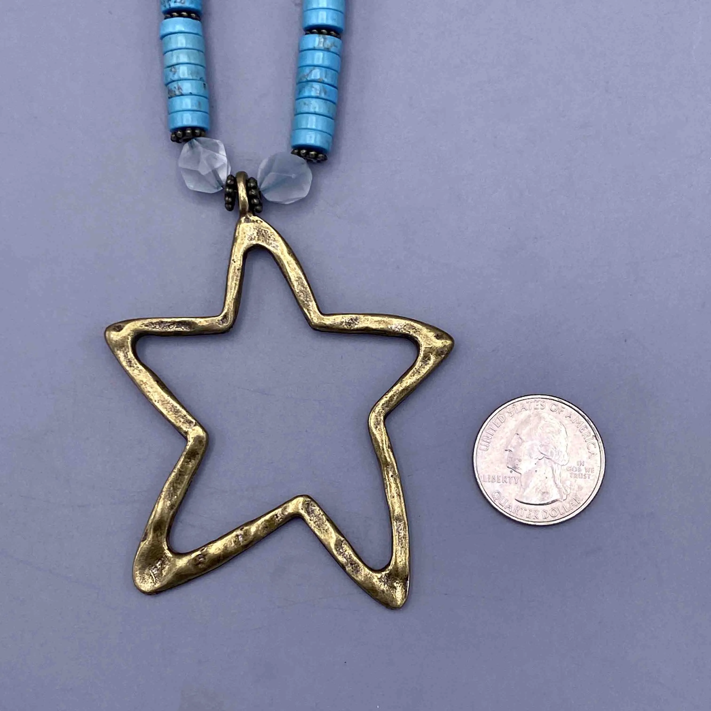 Turquoise and Blue Topaz Brass Star pendant Necklace