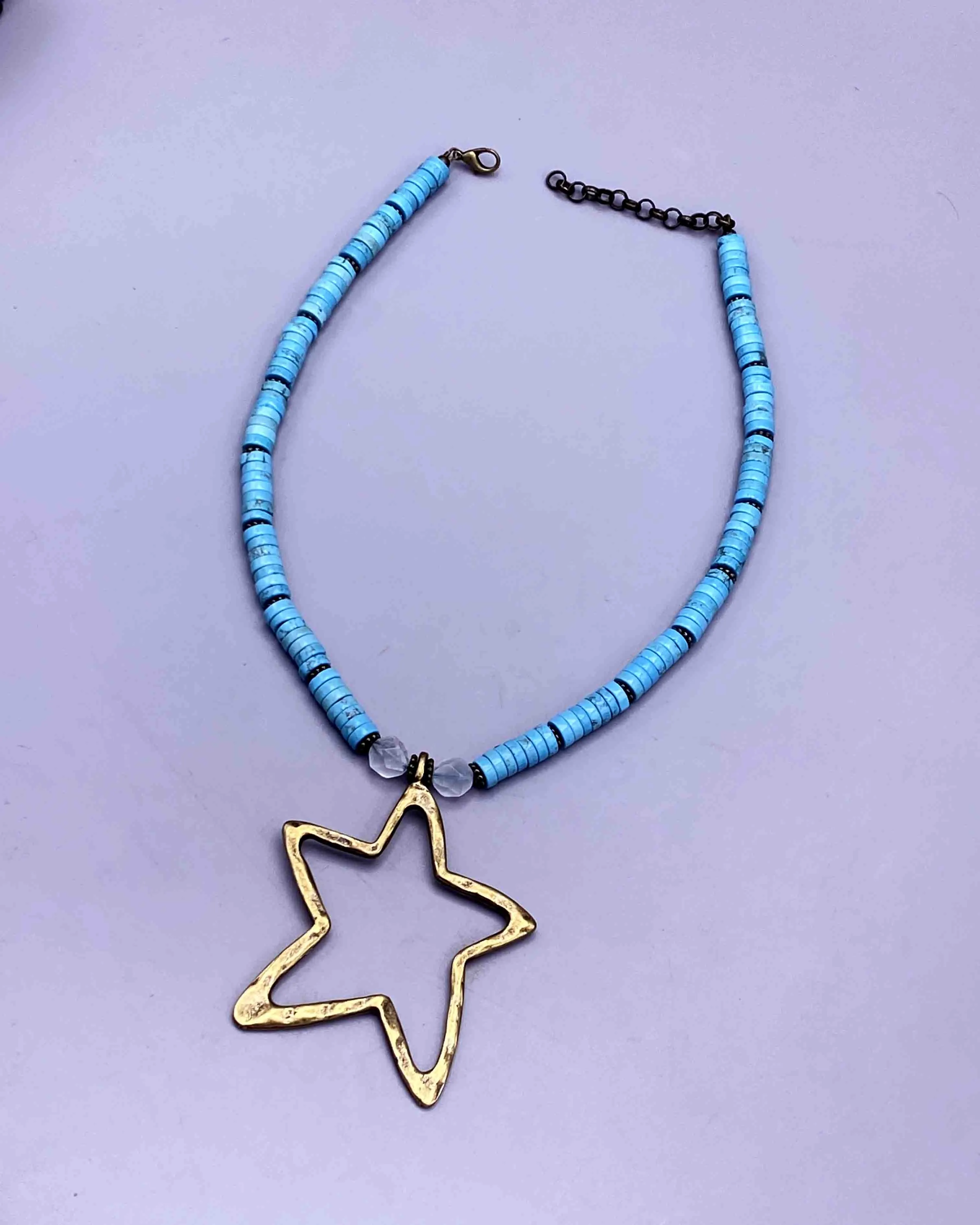 Turquoise and Blue Topaz Brass Star pendant Necklace