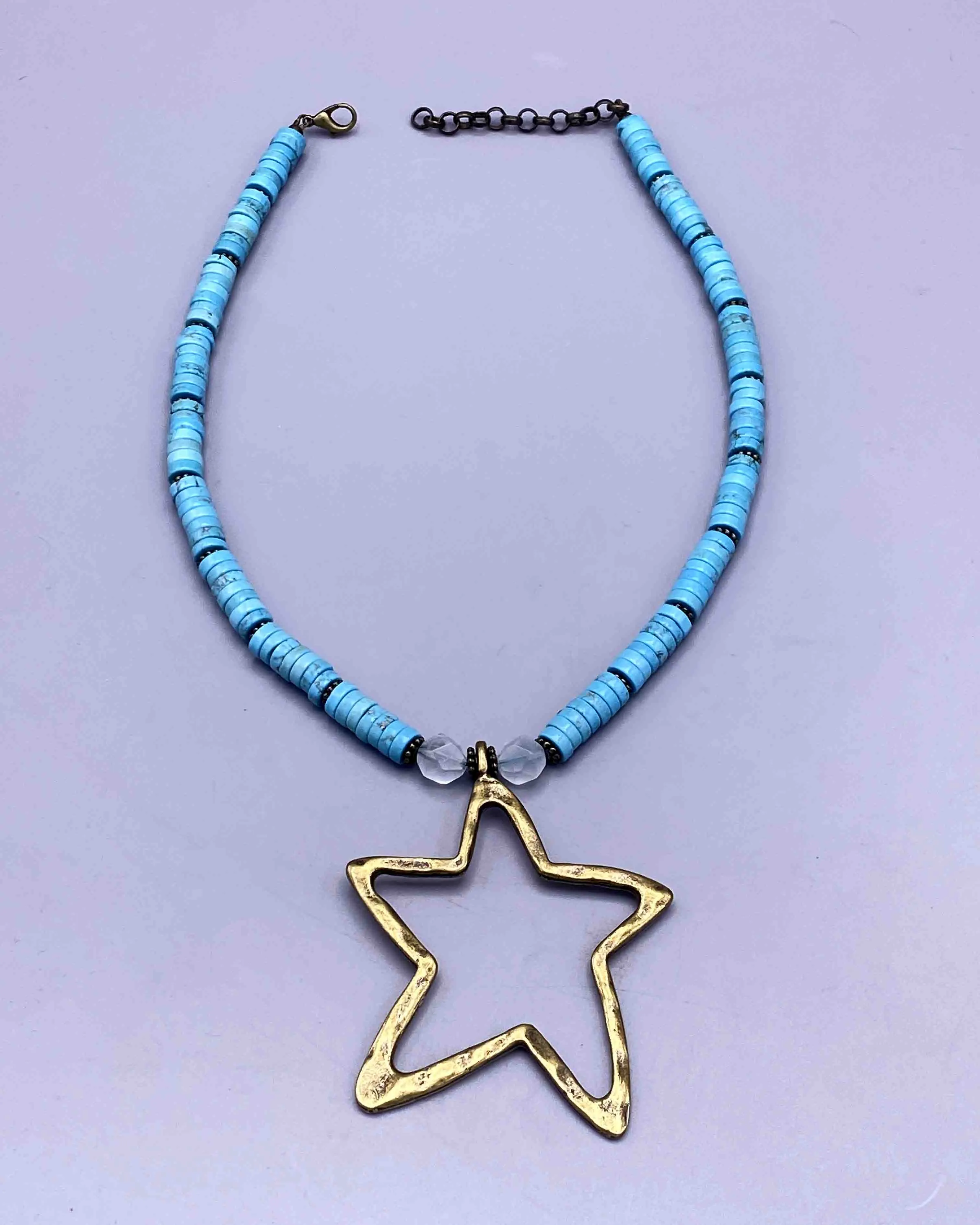 Turquoise and Blue Topaz Brass Star pendant Necklace