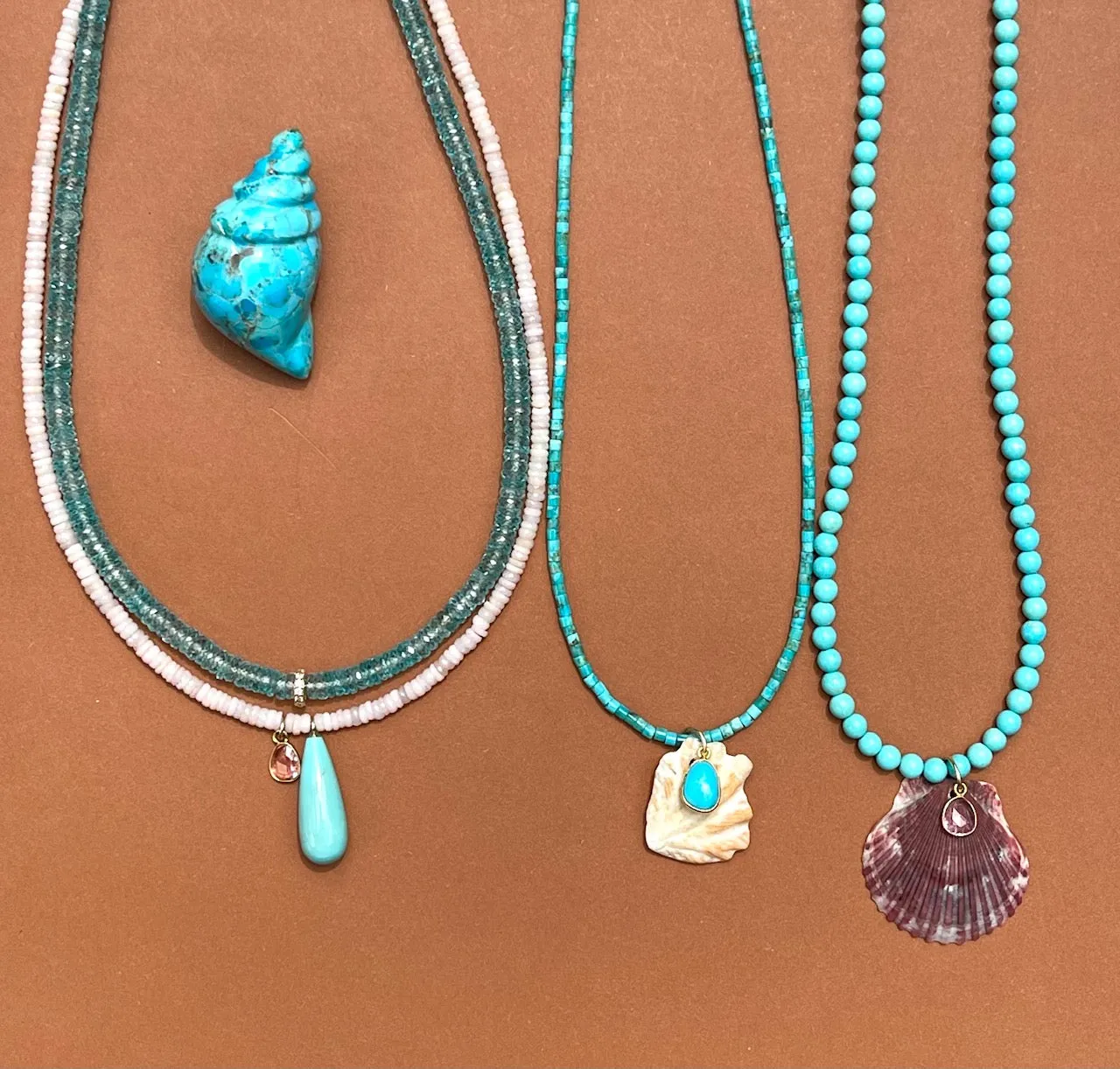 Turquoise Necklace with Shell and Turquoise Charm
