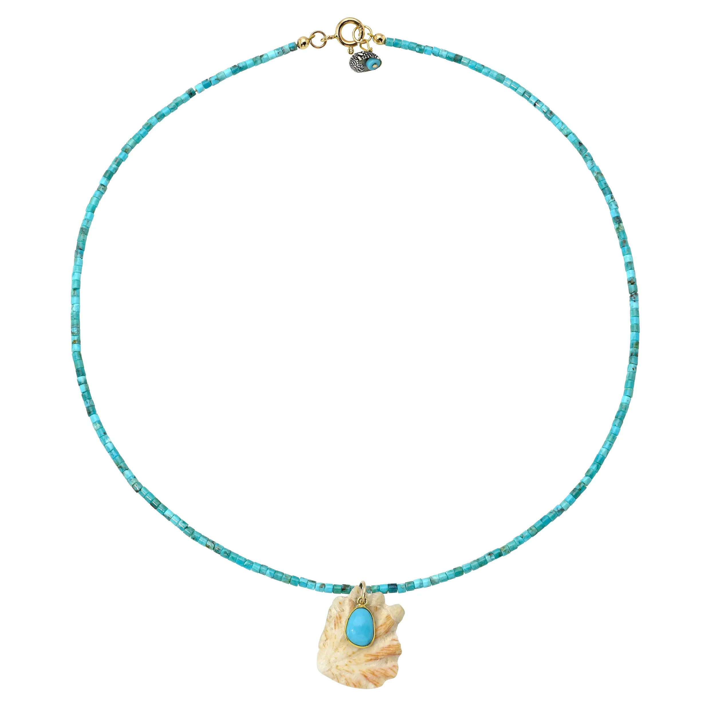 Turquoise Necklace with Shell and Turquoise Charm