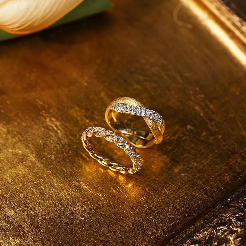 Twisted Full Diamond Stacked Twisted Row Ring