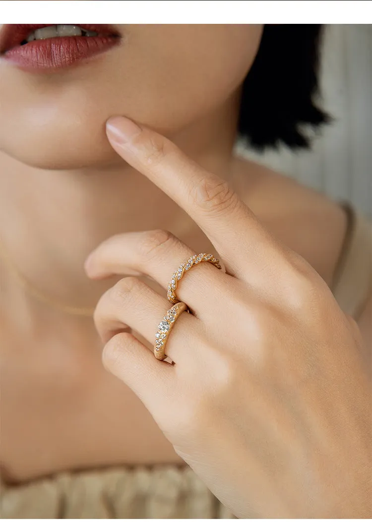 Twisted Full Diamond Stacked Twisted Row Ring