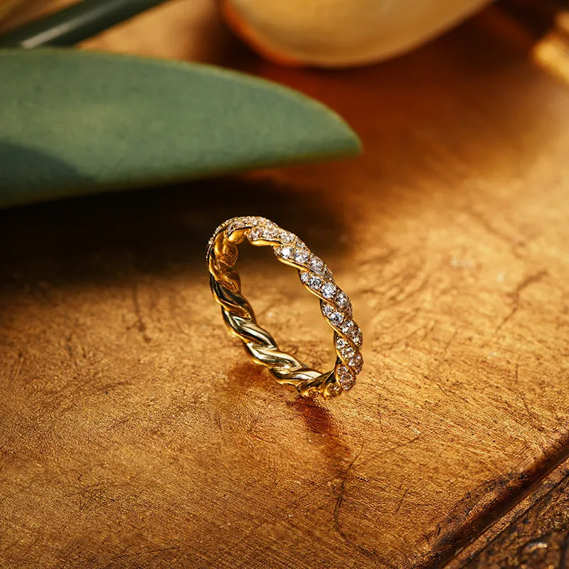 Twisted Full Diamond Stacked Twisted Row Ring